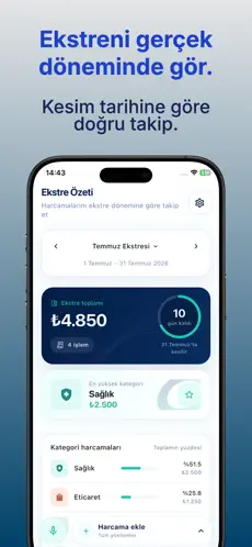 Ekstre dönemi ve kategori toplamları ekranı