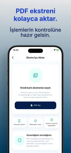Tutar PDF ekstre içe aktarma ekranı