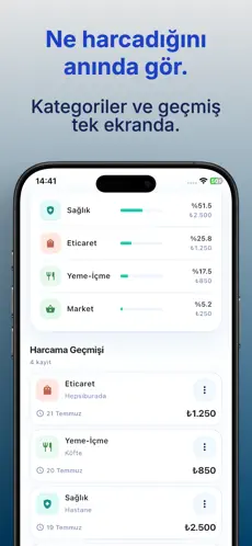 Harcama kategorileri ve işlem geçmişi ekranı